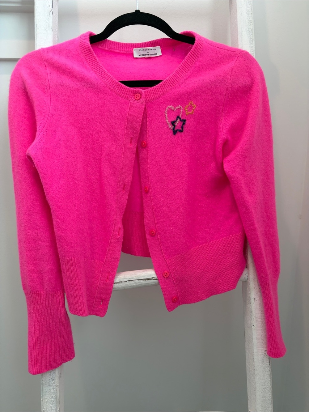 White + Warren Girls by Anthro'pologie Bright Hot Pink Cashmere Cardigan .
